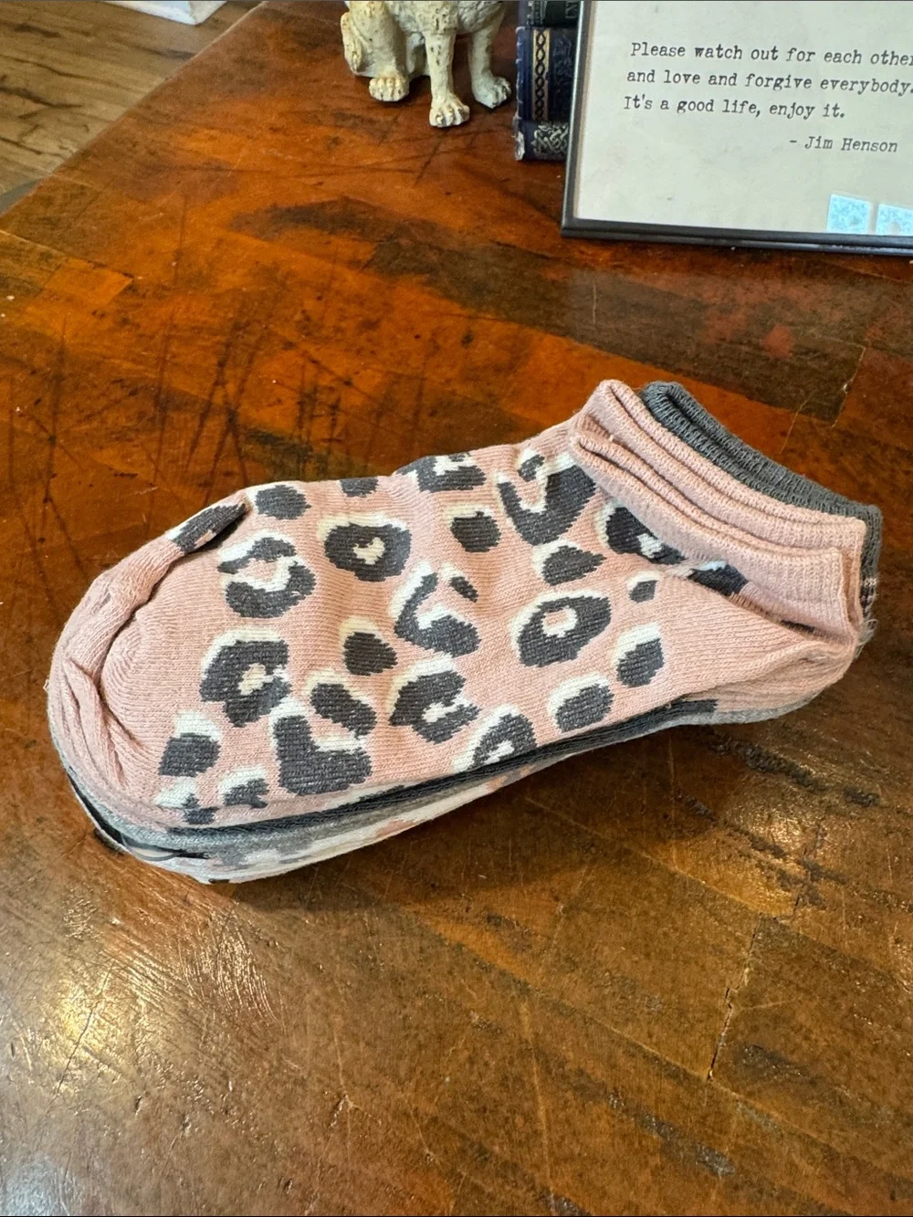 No-Show Leopard Print Socks - Pink/Gray 10 Pairs